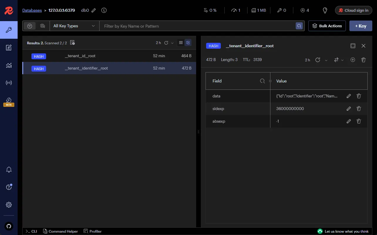 Redis Insight showing cached data and key browser for ASP.NET Core distributed caching with Redis Redis Insight
