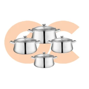 Zahran Essential Stainless Steel Stewpot Set With Glass Lid - Size 18,20,24,28 6221064018464